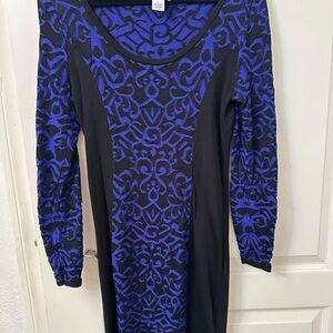 Carmen Marc Valvo Royal Blue and Black Long Sleeve Dress